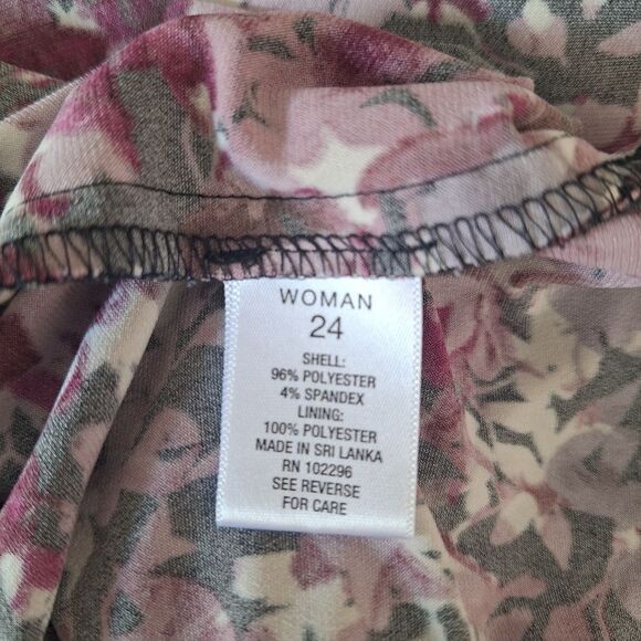 Roz & Ali Officecore Midi Dress Floral Short Sleeve Romantic Flowy Plum Size 24 - Picture 10 of 13